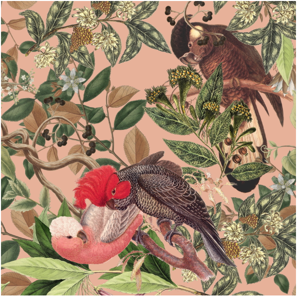 Fabric 20831 | Papugi na Różowym tle