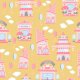 Tkanina 21231 | Yellow Pink City Sweet Cafe