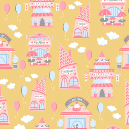 Fabric 21231 | Yellow Pink City Sweet Cafe