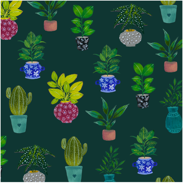 Tkanina 21233 | Green Potted Plants Lover