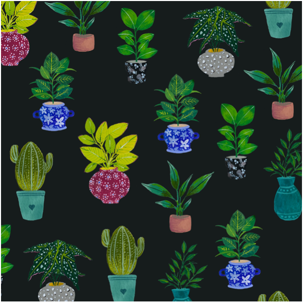 Tkanina 21234 | Black plant potted succulents