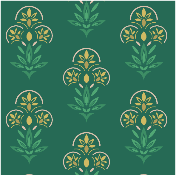 Tkanina 21273 | Kwiaty Art deco na morskiej zieleni 