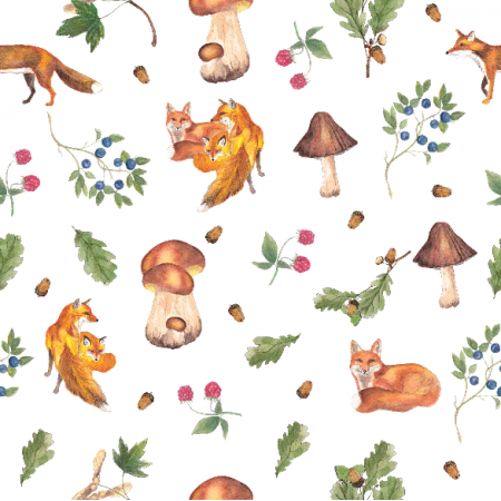 Fabric 21285 | Foxes in the forest lisy w lesie