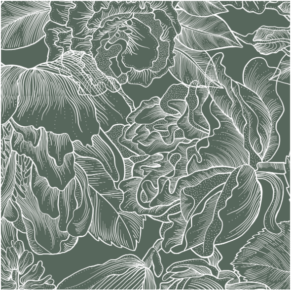 Tkanina 21782 | White vintage flowers on green 