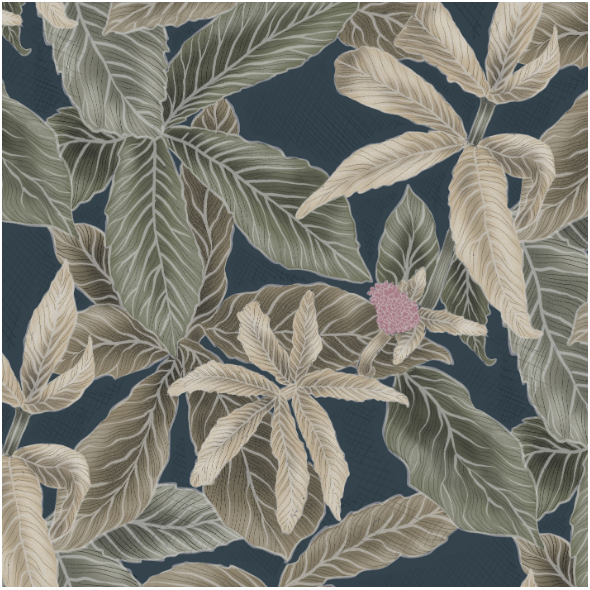 Fabric 21956 | Green leaves on navy blue
