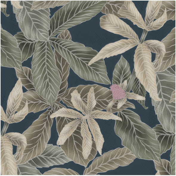 Tkanina 21956 | Green leaves on navy blue