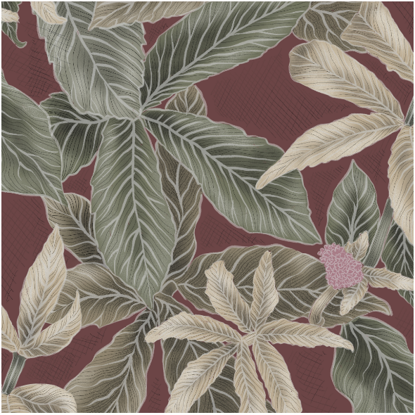 Fabric 21958 | Green leaves on red