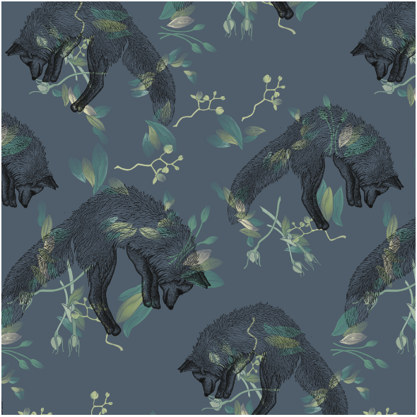 Tkanina 22141 | Foxes on navy blue