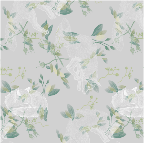 Fabric 22146 | White foxes on grey