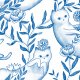 Fabric 22552 | Cute white cat and flower leaves