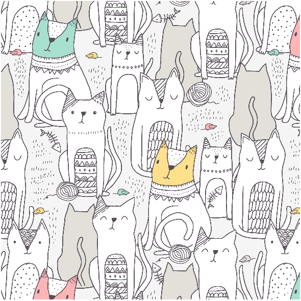Tkanina 22702 | cute doodle cats