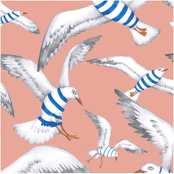 Fabric 22803 | Seagulls coral pink111