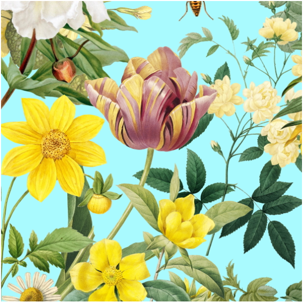 Fabric 22914 | Żółte Kwiaty Na AQUA CYAn BLUE  0