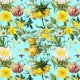Fabric 22914 | Żółte Kwiaty Na AQUA CYAn BLUE  0