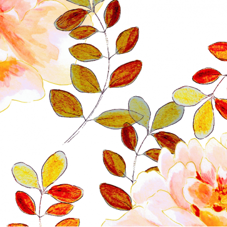 Tkanina 22989 | Romantyczny kwiatowy wzór z bursztynowymi liśćmi