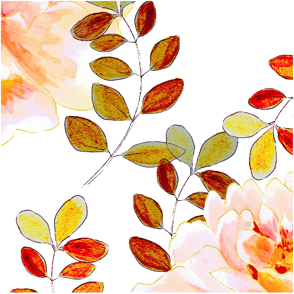 Tkanina 22989 | Romantyczny kwiatowy wzór z bursztynowymi liśćmi