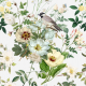 Fabric 23000 | białe kwiaty z ptaszkiem na białym 