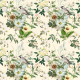 Tkanina 23001 | białe kwiaty z ptaszkim na kremowym tle