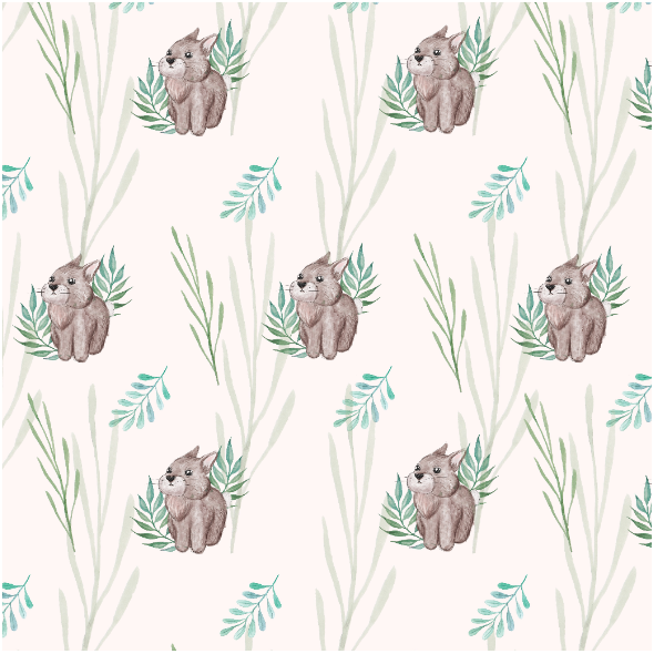 Fabric 23406 | Królik i zielone liście