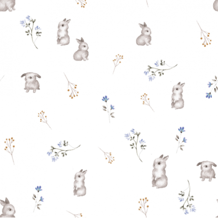 Fabric 23438 | Słodkie króliczki z kwiatami