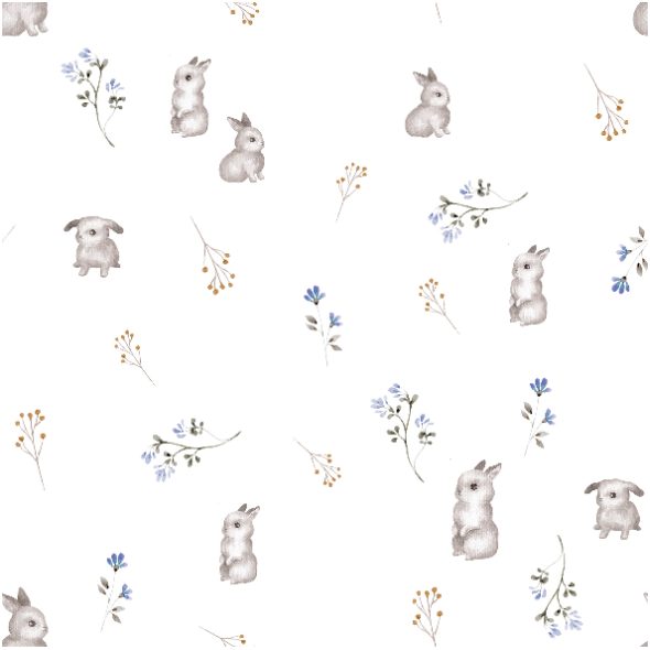 Tkanina 23438 | Słodkie króliczki z kwiatami