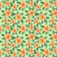 Tkanina 23895 | Tropikalny wzór. Pomarańczowe hibiskusy i tropikalne liście na seledynowym tle