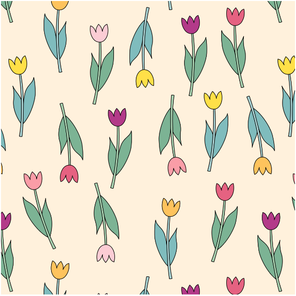 Tkanina 23921 | tulipany rózowe, fioletowe, zółte i pomarańczowe na pastelowym tle