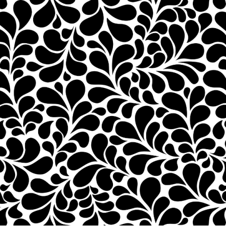 Fabric 23924 | Ornamentalne czarno-białe liście  FLORESY, ZAWIJASY. wzór dekoracyjny 