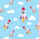 Fabric 23925 | Dziecięcy wzór, Rakieta na niebie z chmurkami.0