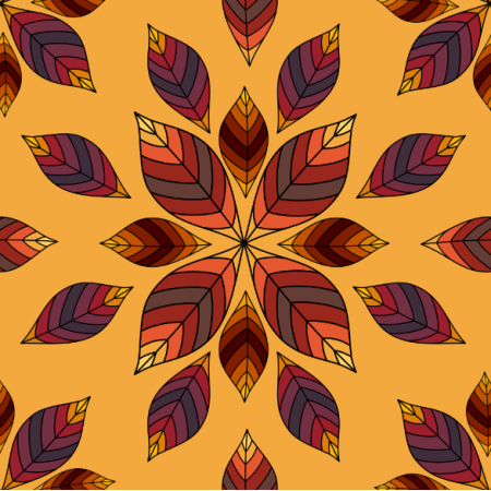 Tkanina 24198 | Rozety z jesiennych liści na zółtym tle