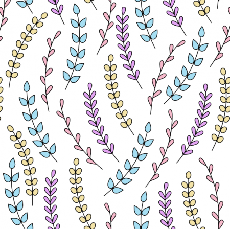 Tkanina 24362 | Gałązki z liśćmi w pastelowych kolorach