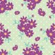 Fabric 24366 | KWIATOWY WZÓR, ciemno-FIOLETOWE KWIATY KOSMOS NA miętowym TLE Z KROPECZKAMI0