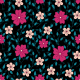 Fabric 24536 | Różowe i jasno-pomarańczowe kwiaty z gałązkami na czarnym tle