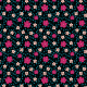 Tkanina 24536 | Różowe i jasno-pomarańczowe kwiaty z gałązkami na czarnym tle