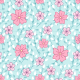Fabric 24575 | Różowe kwiatki z gałązkami na jasno niebieskim tle