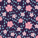 Fabric 24616 | Różowe kwiatki z gałązkami na granatowym tle