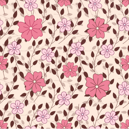Tkanina 24617 | Różowe kwiatki z gałązkami na jasno-różowym tle
