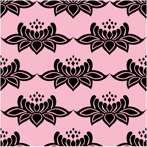 Fabric 24897 | ORNAMENTALNY WZÓR RÓŻOWE KWIATY NA różowym TLECzarne