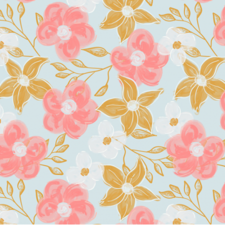 Fabric 25133 | Akrylowe kwiaty na niebieskim tle