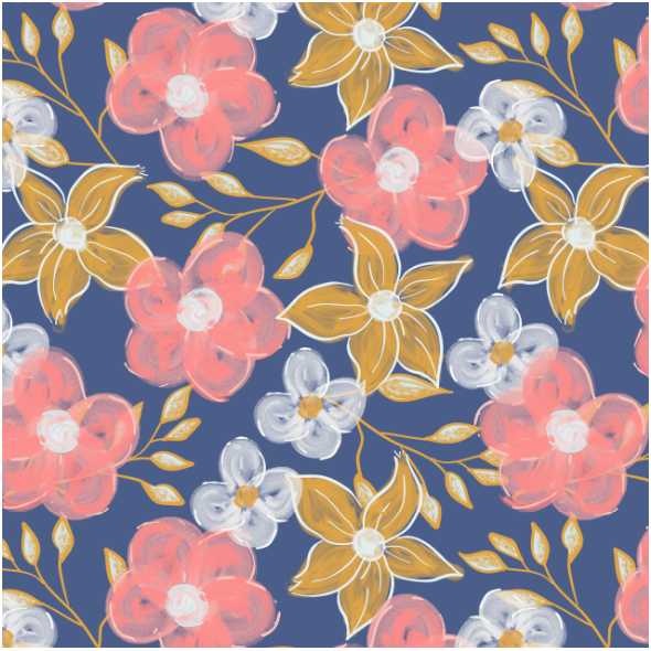 Fabric 25134 | Akrylowe kwiaty na Granatowym tle