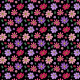 Fabric 25224 | Różowe i filetowe Kwiaty kosmos z liśćmi na czarnym tle. kwiatowy wzór bezszwowy