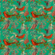 Tkanina 25714 | CHRISTMAS BIRDS - Green