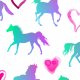 Tkanina 25718 | TĘCZOWE KONIE I SERCA