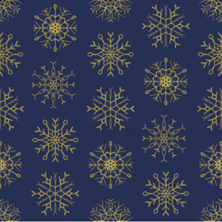 Tkanina 25809 | złote Brokatowe płatki śniegu na granatowym tle