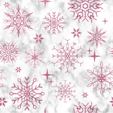 25811 | różowe brokatowe płatki śniegu na marmurowym tle
