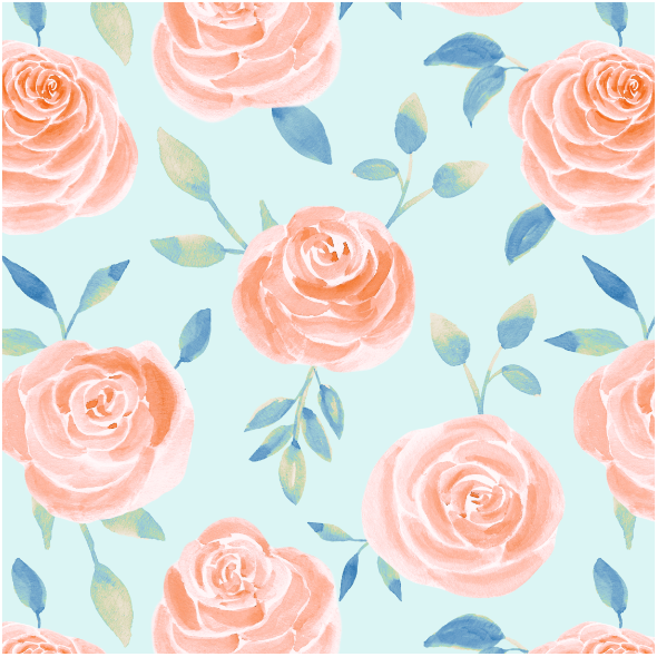 Fabric 26020 | pomarańczowe róże na niebieskim tle. akwarela
