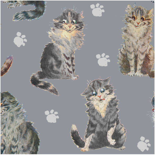 Tkanina 26043 | ULTIMATE GRAY CATS  / SZARE KOTY NA SZARYM TLE