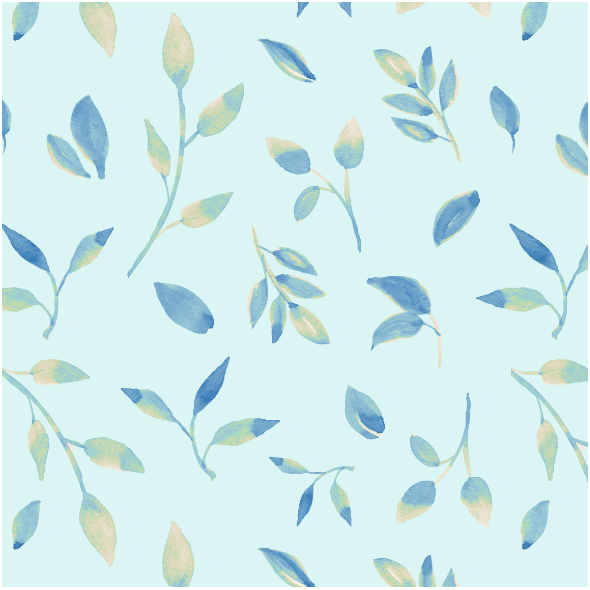 Fabric 26048 | Akwarelowe liście na niebieskim tle. 