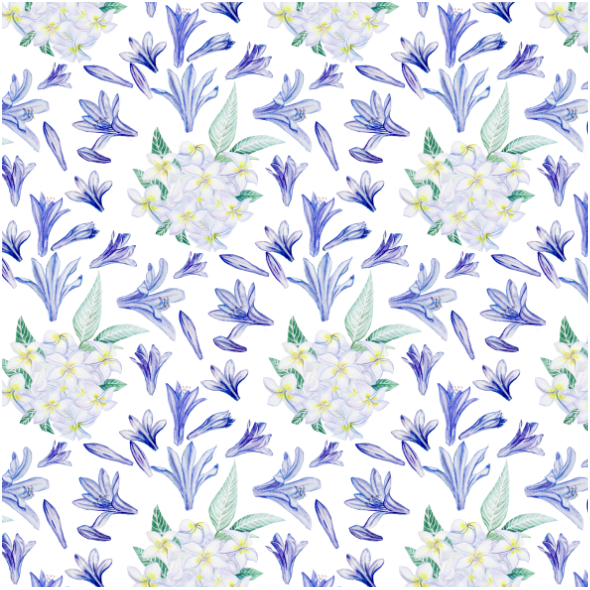 Tkanina 26325 | białe i niebieskie kwiaty akwarela0
