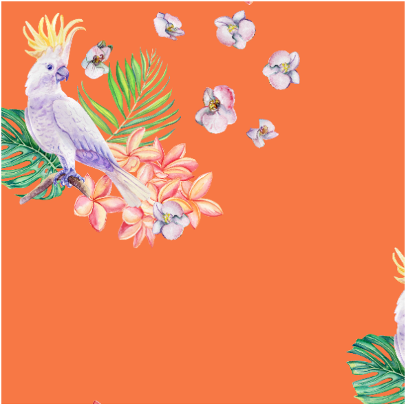 Tkanina 26343 | Biała papuga z roślinami